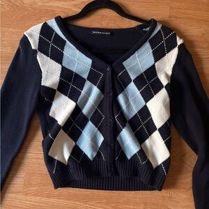 Brandy Melville Black and Blue Argyle Cardigan